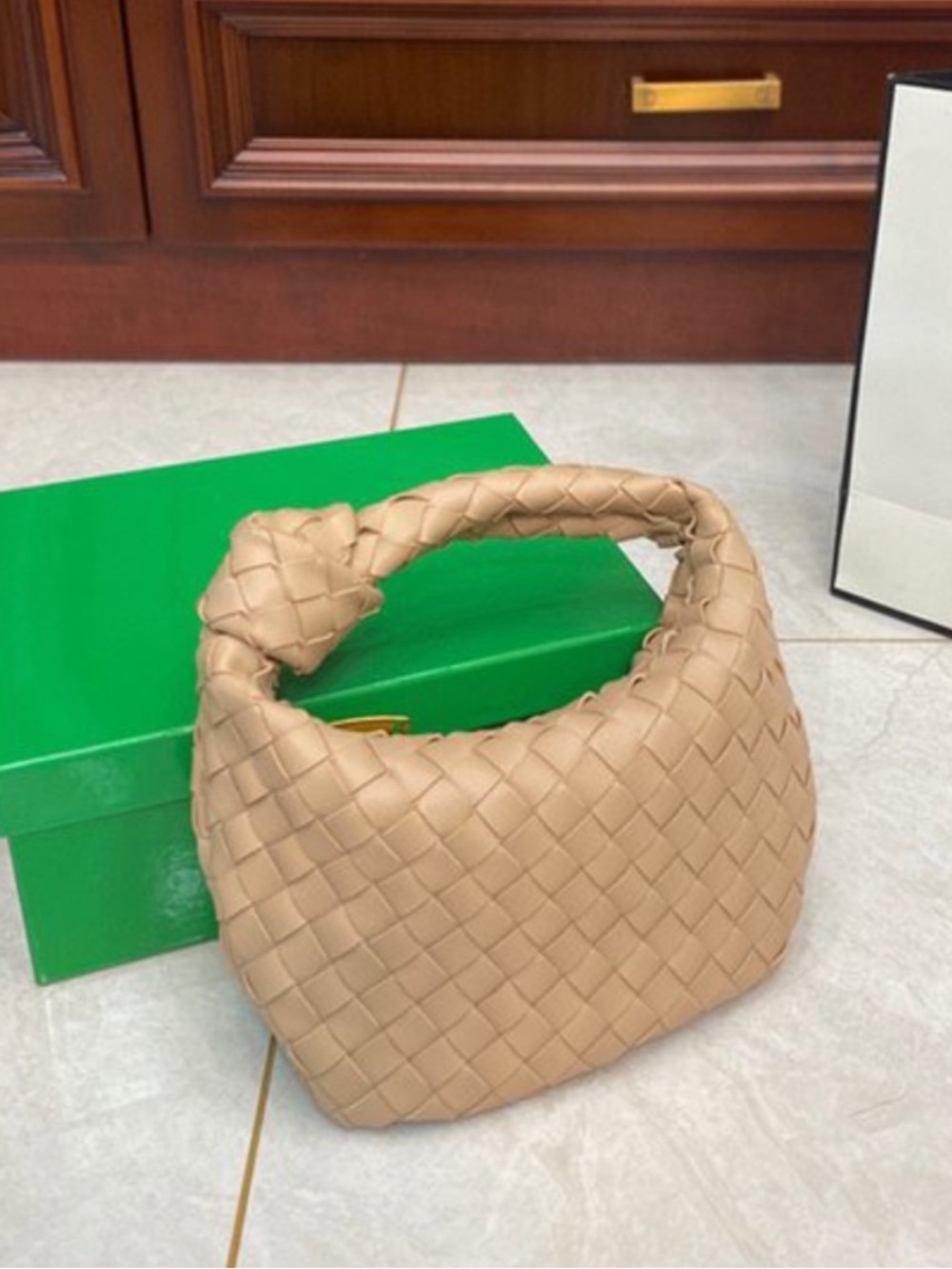 Woven leather beige purse